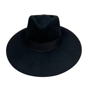 Brixton‎ Felt Wool Fedora Hat Women Wide Brim Ribbon Trim Black XS 6 3/4 (54CM)